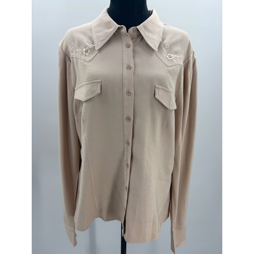 ASTR The Label Tan Embroidered Western Flair Button Down Shirt XL AT16259 Womens